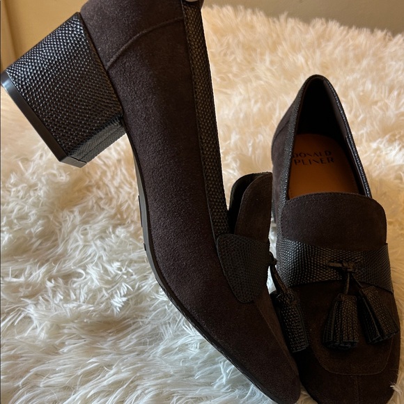 Donald J. Pliner Dark Brown Suede Tassel Loafer with Textured Band - Picture 6 of 14